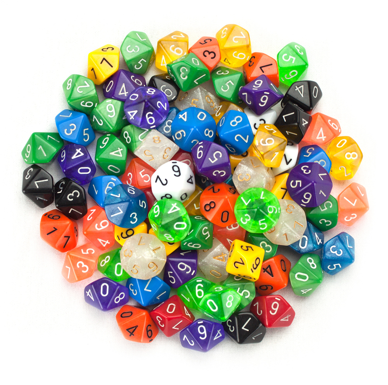 100+ Pack of Random D10 Polyhedral Dice in Multiple Colors Role